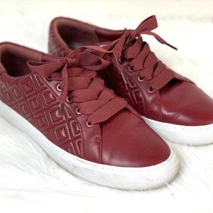 Tory Burch Quilted Lace Up Leather Sneakers 10